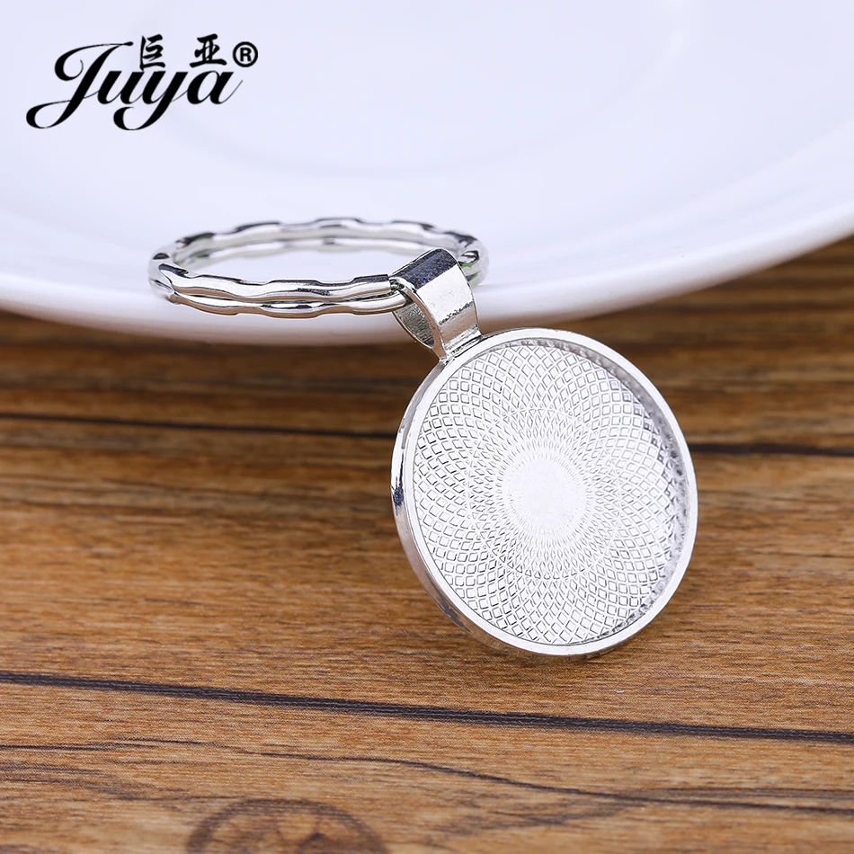 JUYA 10pcs Cabochon Base Keychain Setting DIY Jewelry Making Zinc Alloy Blank Tray 25mm Cameo Glass Crafts Findings jewellery