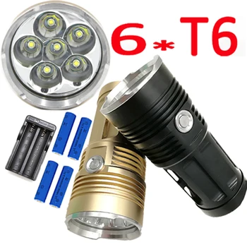 

5 Modes 6x XM-L T6 LED Flashlight Tactical lanterna Torch Lamp 6500LM Night Light Camping Hunting +4x 18650 Battery +Charger