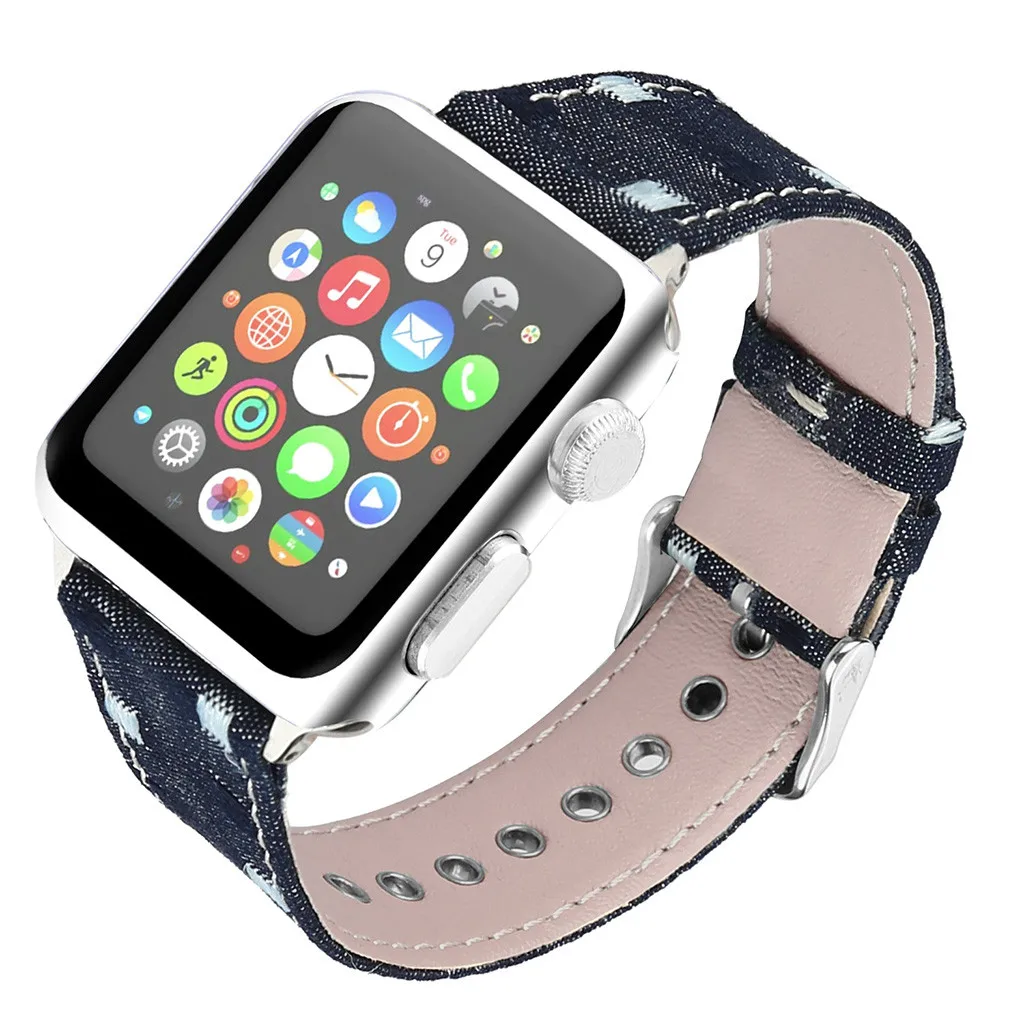 

SmartWatch Smart Watch Strap Smartband mi band For Apple Watch Series 1/2/3/4 42/44mm Deluxe Leather Denim Bracelet Wristband