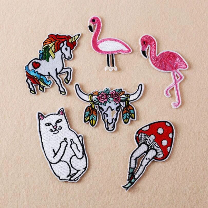 

New products high end embroidered garment accessories patch flamingos unicorns.