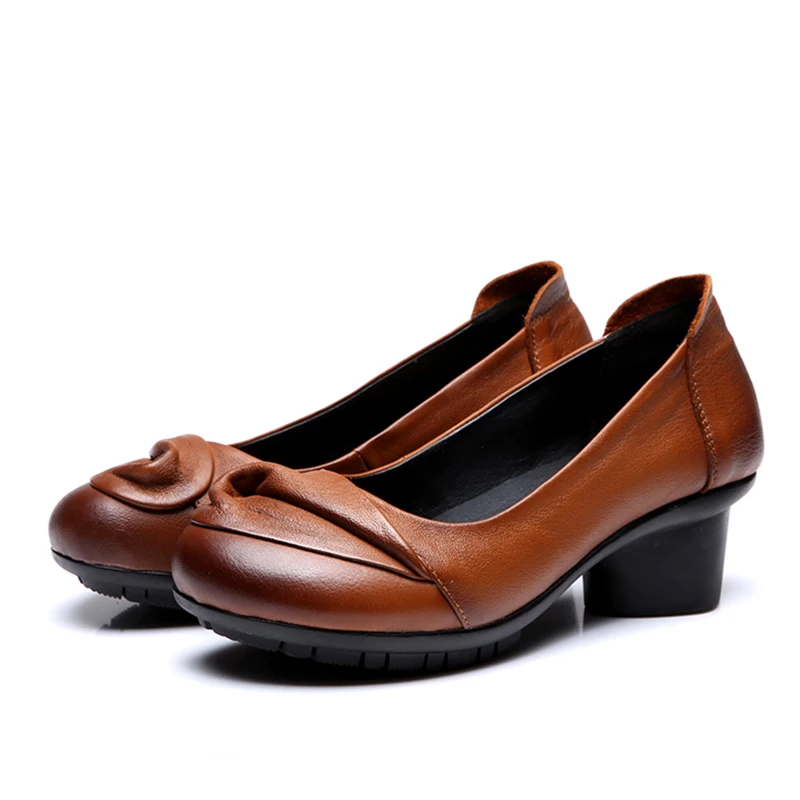 

SONDR women shoes concise shallow genuine leather retro ethnic chaussures femmes nouveau 2019 slip-on rubber pumps buty damskie