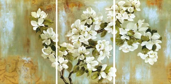 

3 Panels Frameless Canvas Paintings for Home/Coffee Shop Decor Fresh Color Apple Flowers Wall Hanging Pictures Sofa Background