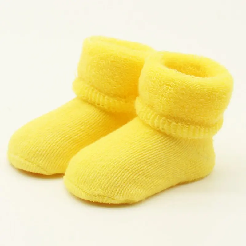 Прямые поставки, хлопковые носки для новорожденных, для детей от 0 до 24 месяцев зимние теплые толстые носки-тапочки для маленьких мальчиков и девочек Нескользящие носки для малышей - Цвет: Цвет: желтый