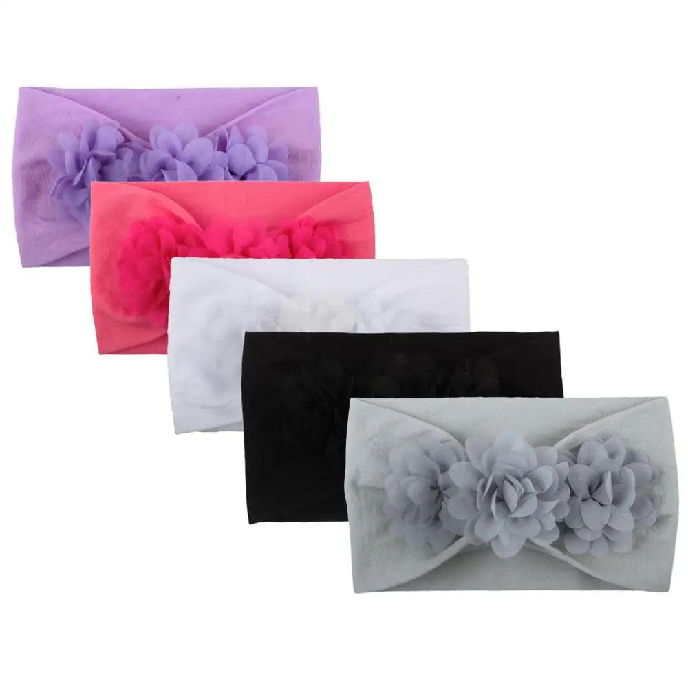 NEW 5pcs/lot Cute Kid Baby Girls Headband Baby Toddler Turban Solid Flower Hair Band bandeau bebe Accessorie - Цвет: C