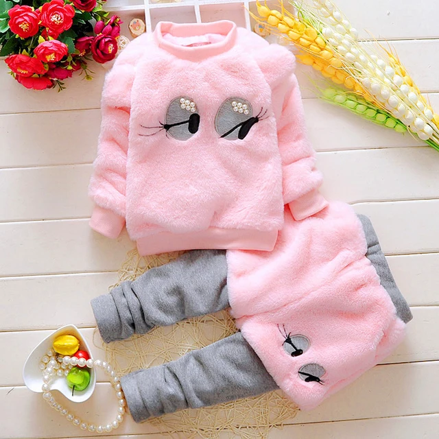 2016 Winter Baby Girl clothing Sets kids 2PCS Warm Fur coat T shirt