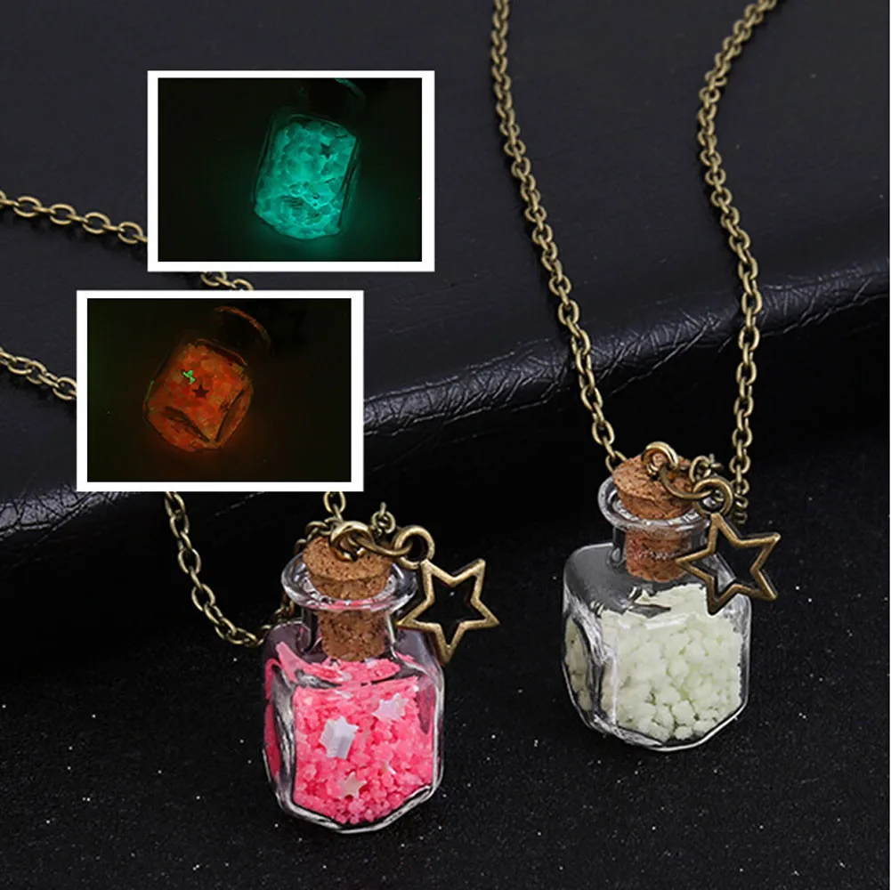 

susenstone New Creative Women New Necklace Ladies Beach Luminous Dream Love Drift Bottles Pendant Necklace Crystal Necklace