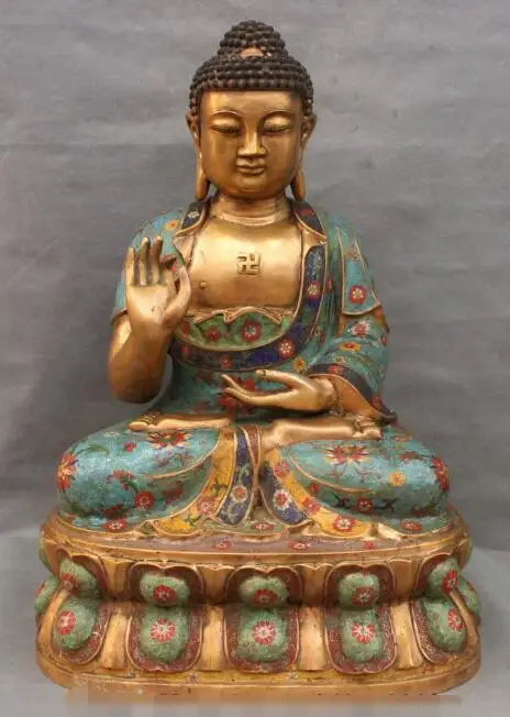 

S5496 25" Tibet Cloisonne Enamel Bronze Gilt Pray Shakyamuni Sakyamuni Buddha Statue
