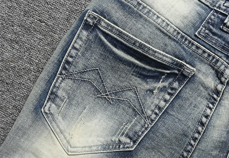 Винтажные Дизайнерские мужские джинсы высокого качества Slim Fit Светло-голубой цвет рваные джинсы для мужчин мода уличная хип-хоп джинсы homme