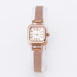 Для женщин простые часы Брендовые женские кварцевые часы нержавеющая сталь сетки повседневное розовое золото небольшой браслет дамы
