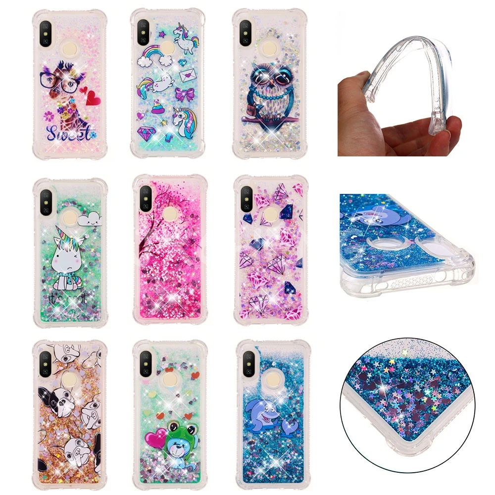 

Water Liquid Case For Xiaomi Mi A2 Lite/Redmi 6 Pro/6/6A/S2/Y2 Luxury Unicorn Sparkle Quicksand Shockproof PU Cover Phone Cases