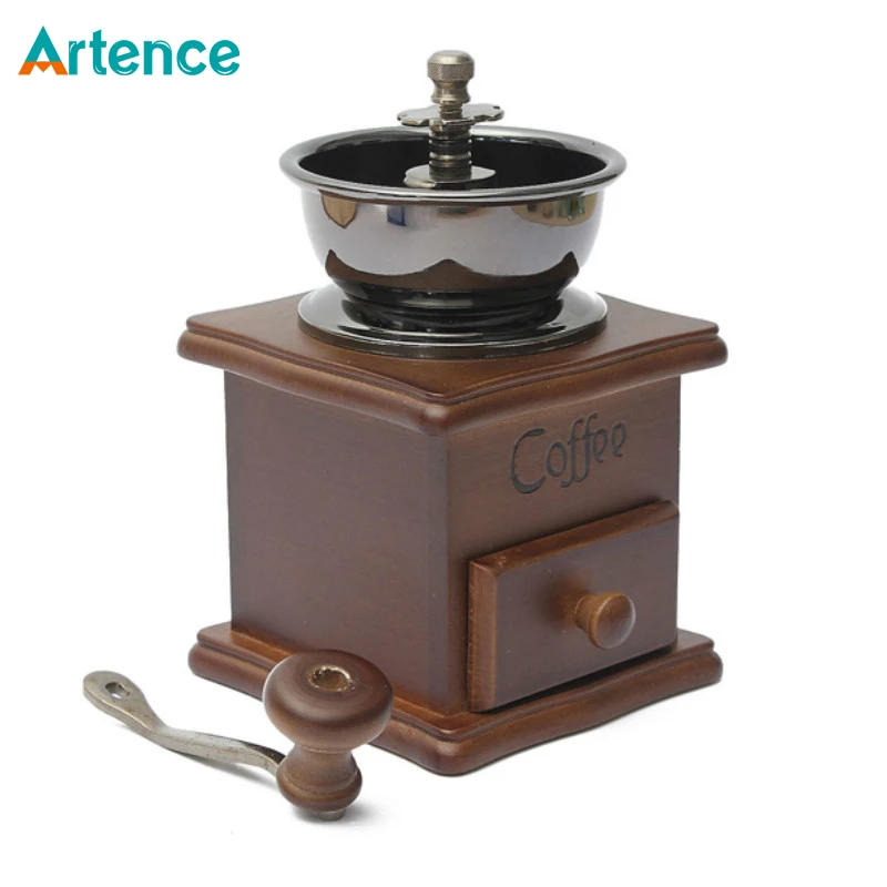 

Classical Wooden Manual Coffee Grinder Stainless Steel Retro Coffee Spice Mini Burr Mill With High-quality Ceramic Millstone