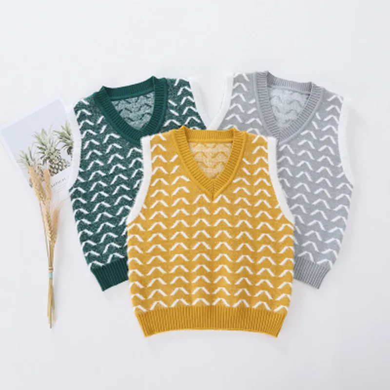 

2019 New Male Girl Sweater Spring Autumn Baby Cute V-Neck Striped Knitting Sweaters Vest Children's Casual Clothes