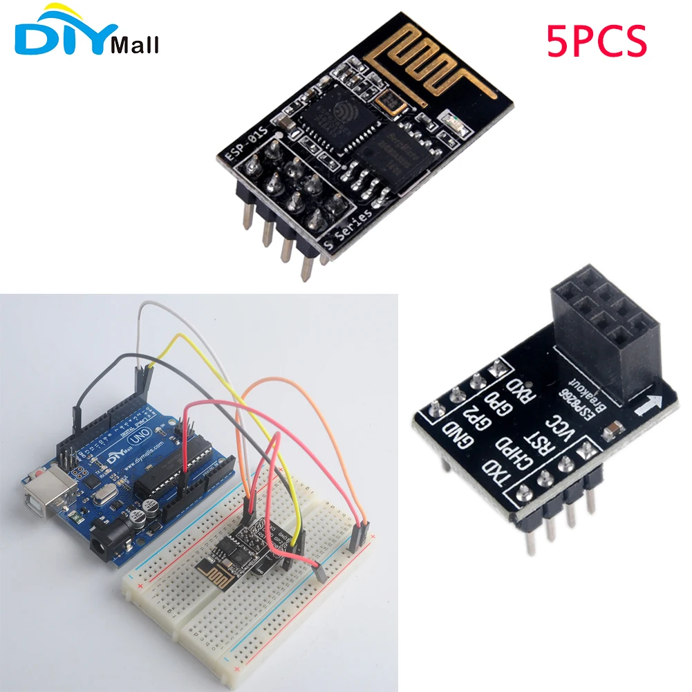 

5pcs/lot ESP8266 ESP-01S WiFi Wireless Transceiver Module Breadboard Adapter Breakout Board for Arduino UNO