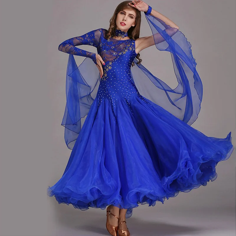 Платье для бальных танцев, современный вальс, стандартный конкурс, желтое платье для танцев - Цвет: Royal Blue