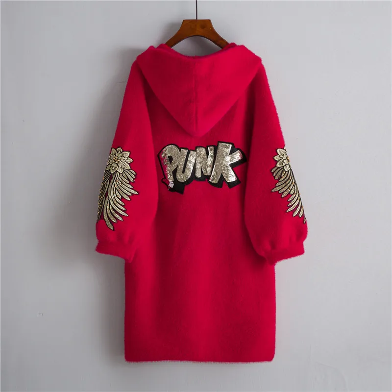 Koop Womens Faux Fur Jas 2019 Mode Vrouwelijke Lange Gedrukt Brief Overjas Capuchon Herfst Winter Volledige Mouw Warm Casual