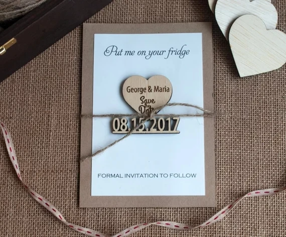

personalize names date engraved Wooden Card save the date Wedding invitations Magnets, Save the Date Magnet