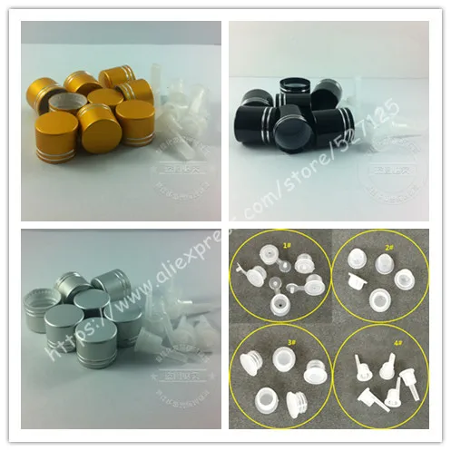 

shiny black/matte silver/matte gold aluminum screw dropper cap with double lines, for 5ml~100ml,18/410