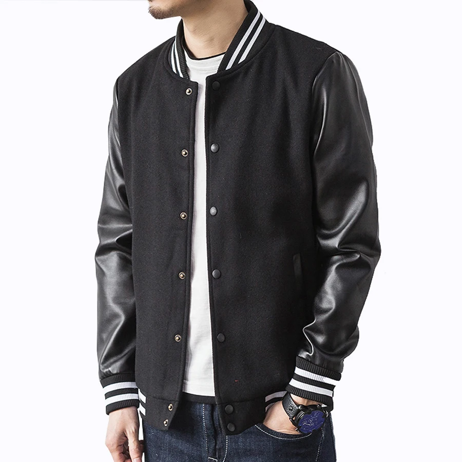 Buy New 2016 Autumn Men Jacket Splicing PU Sleeve Coat