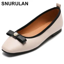 Snurulancomfortable Обувь из мягкой кожи на плоской подошве квадратный носок на низком каблуке; женские лоферы; сезон весна повседневная водонепроницаемая обувь Изящные балетки FlatsE281