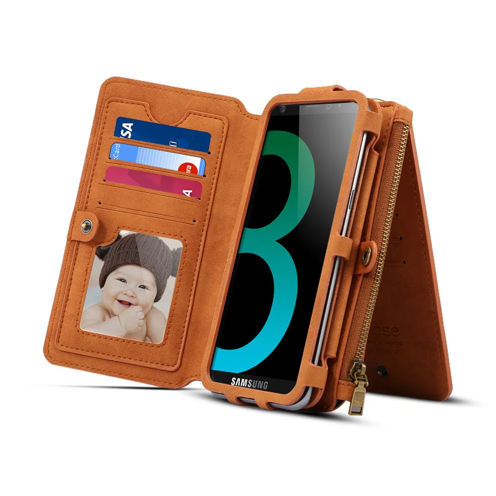

Women Men Fashion Phone Bag For Samsung S9+ Detachable Case with Ring Hook Card Slots Funda For Samsung A8+ 2018 High Quality