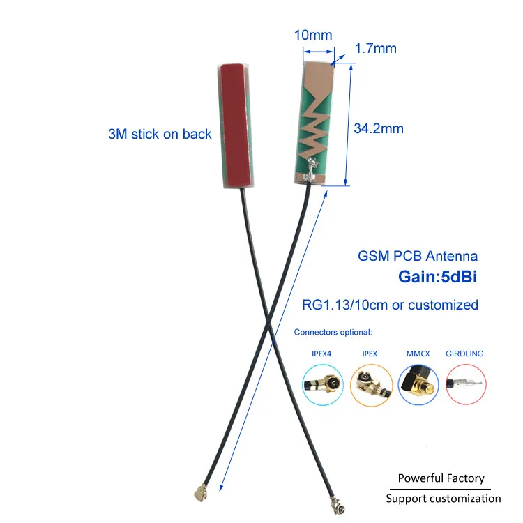 IPEX U.FL RF1.13 внутренний коаксиальный кабель 5dBi 915 МГц 868 Гибкая GSM PCB антенна 10