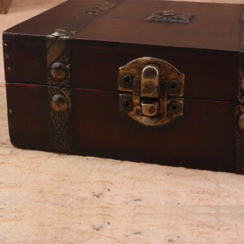 Decorative Trinket Jewelry Storage Box Handmade Vintage Wooden Treasure Case