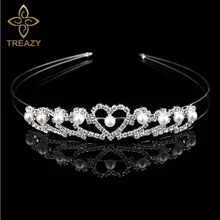 TREAZY/свадебная диадема для невесты, корона, повязка на голову с цветами для девочек, детские хрустальные стразы, искусственный жемчуг, повязка на голову, вечерние ювелирные изделия