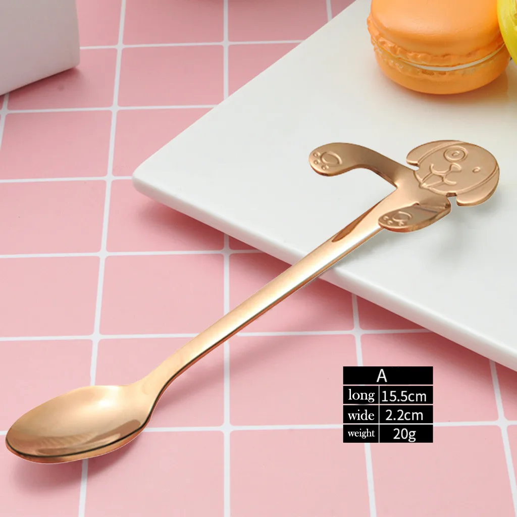 Cute Dog Spoon Long Handle Spoons Flatware Coffee Drinking Tools Kitchen Gadget Stainless Steel Coffee Spoon Utencilios