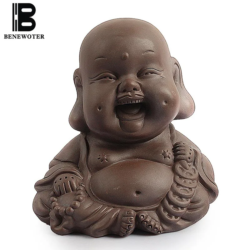 

BENEWOTER Tea Ceremony Decoration Craft Ceramic Yixing Purple Clay Lucky Haha Laughing Buddha Monk Tea Pet Ornament Figurine