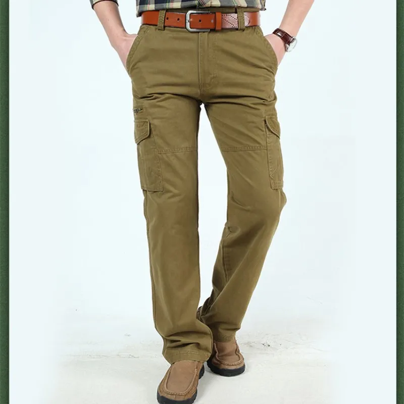 

sSpring And Autumn Period Pockets Casual Pants Straight Men's Zipper Fly Cotton Pants Big Yards