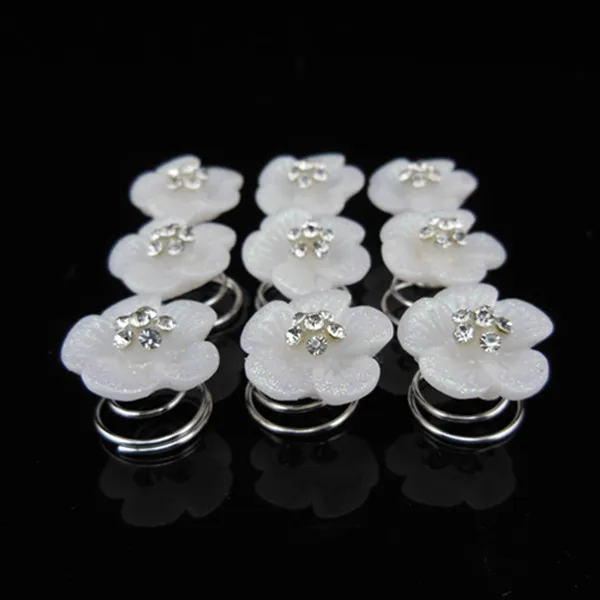

60Pcs New White Flower Crystal Rhinestone Bridal Wedding Prom Hair Twists Spins Pins Hair Accessories Wholesale Free Shipping