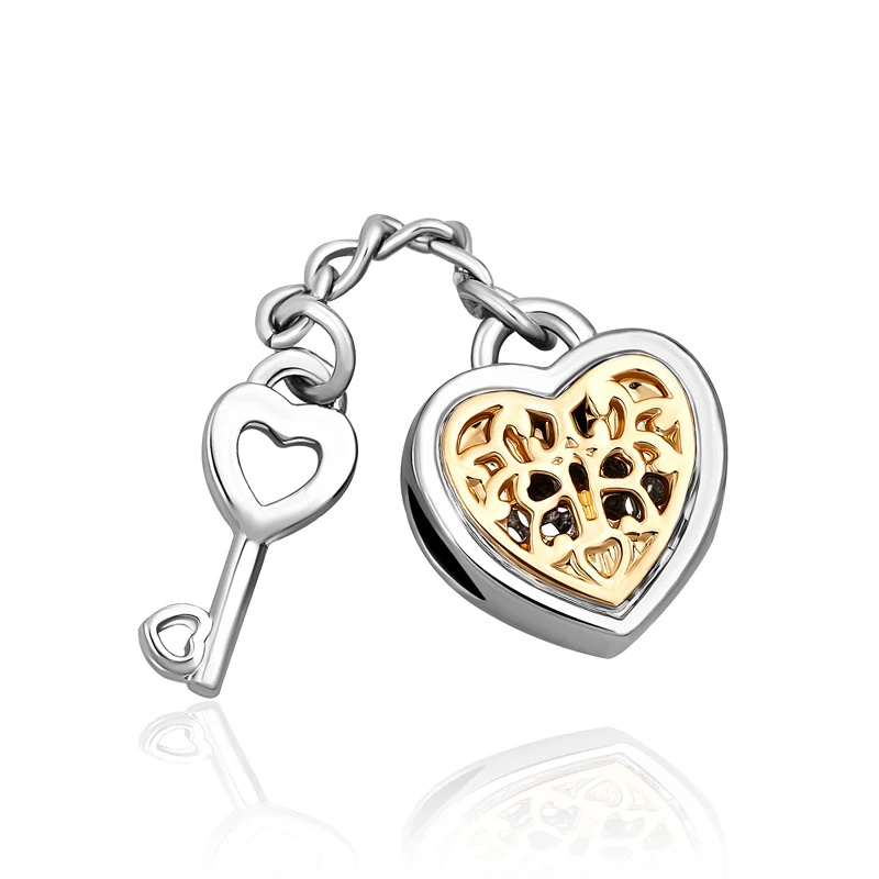 free shipping 1pc silver and gold 2 tones lock and key bead Charms Fits