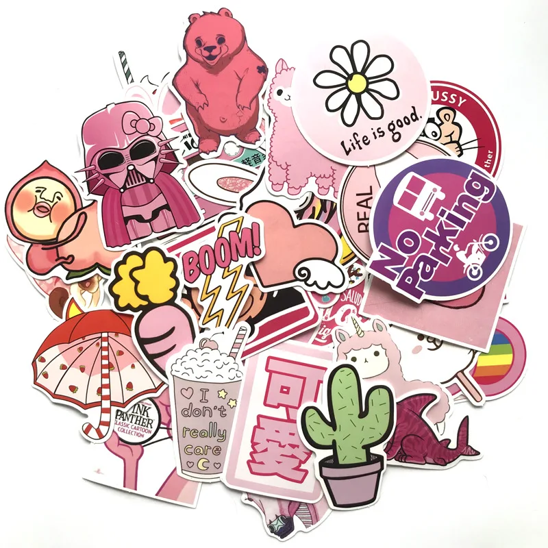 50 pcs/pack Cute Pink Girls Fun PVC Waterproof Sticker Toys For Moto Car & Suitcase Cool Fashion Laptop stickers for children 50 pcs/pack Cute Pink Girls Fun PVC Waterproof Sticker Toys For Moto Car & Suitcase Cool Fashion Laptop stickers for children
