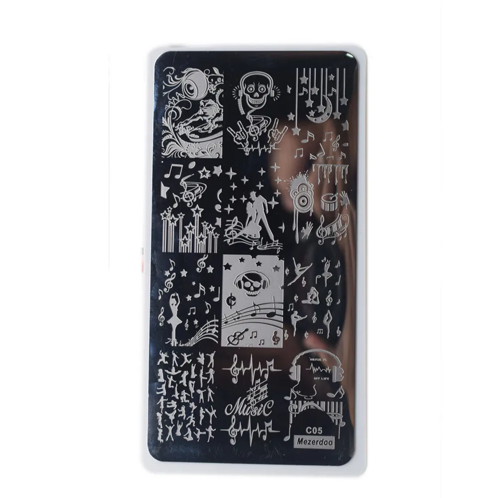 Conjunto de Ferramentas Modelo de Arte do Unha Placas de Carimbo e 1 Carimbando Música Rock Nota Crânio Série 20-slots Titular Organizador Bolsa 6 Pçs 3 6 pçs carimbando conjunto de ferramentas música