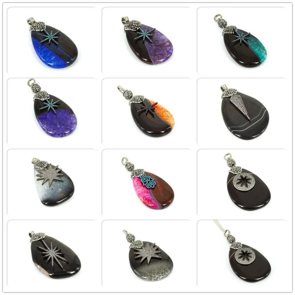 

2017 Newest Natural Gem Stone Quartz Pendants For Women Necklace Vintage Jewelry CZ Pattern Charm Stone Pendants