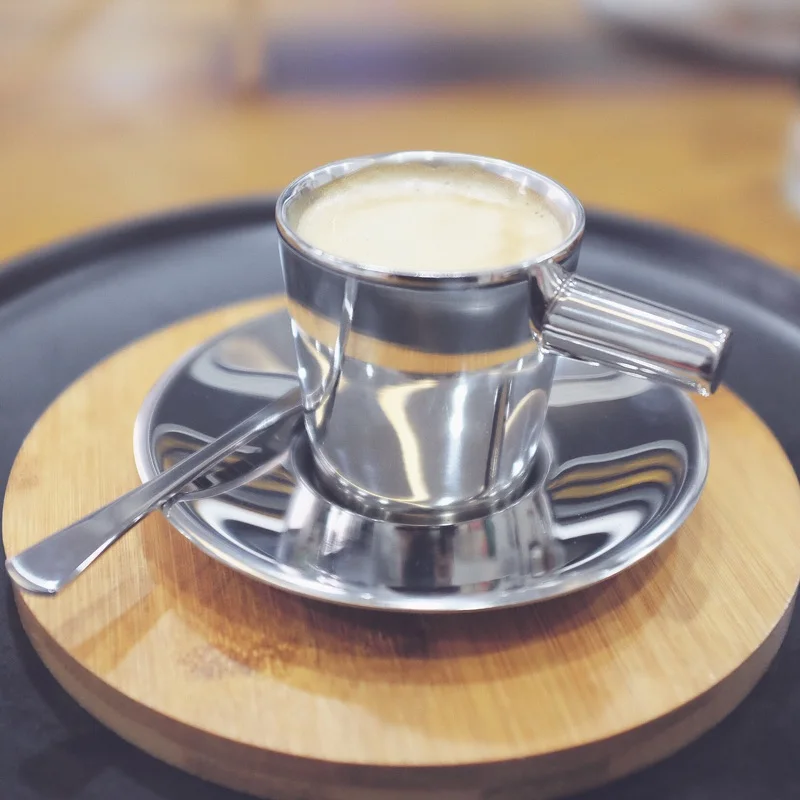 European style 304 stainless steel coffee cup, doublelayer small capacity espresso cupsin Mugs