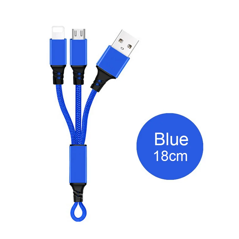 3в1 2в1 USB кабель для iPhone X 8 7 6 Micro usb type C кабель для samsung S9 S8 Быстрая зарядка кабель 3A зарядное устройство короткий длинный шнур - Цвет: Blue 18CM