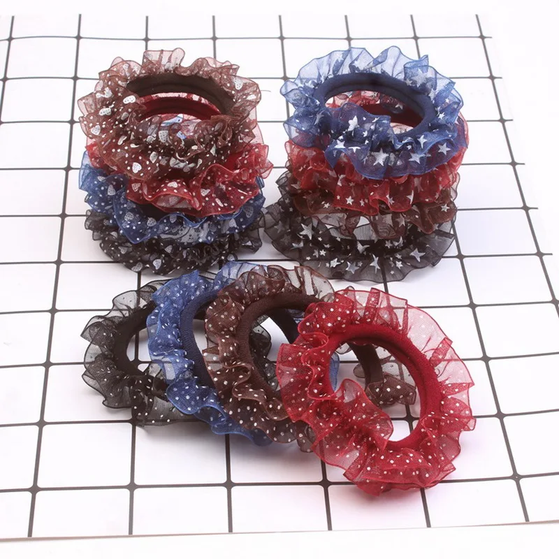 10pcs Fashion Lace Hair Bands Elastic For Women Gum Springs Flower