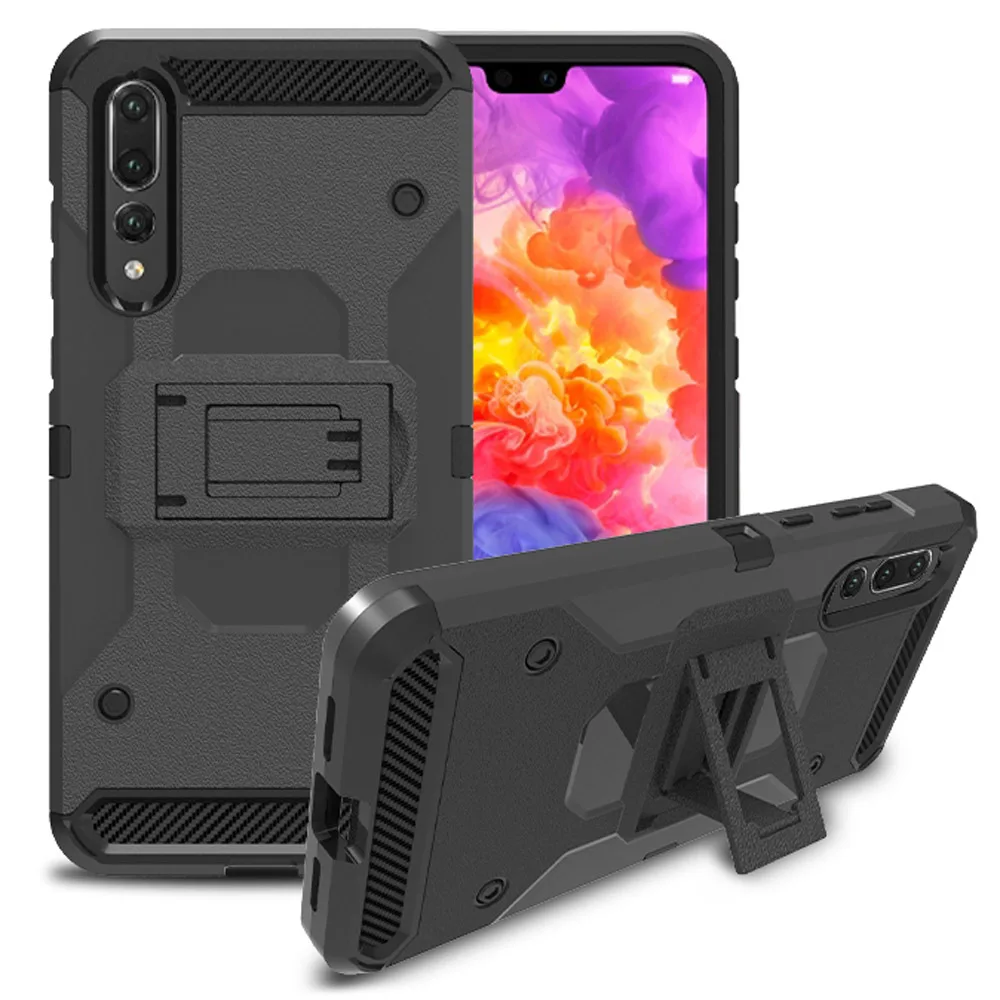 

For Huawei P20 Heavy Duty Hybrid Rugged Armor Case With Belt Clip Holster Shockproof Stand Cover