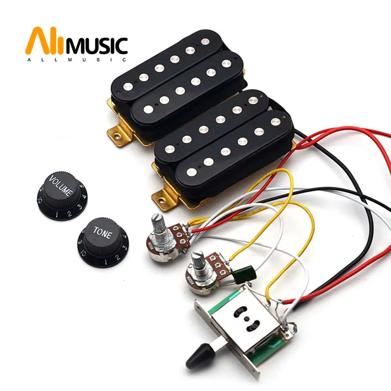 

Guitar Humbucker Pickups With 3-way Switch 500K Potentiometer 1T1V Wiring Harness Prewired Black