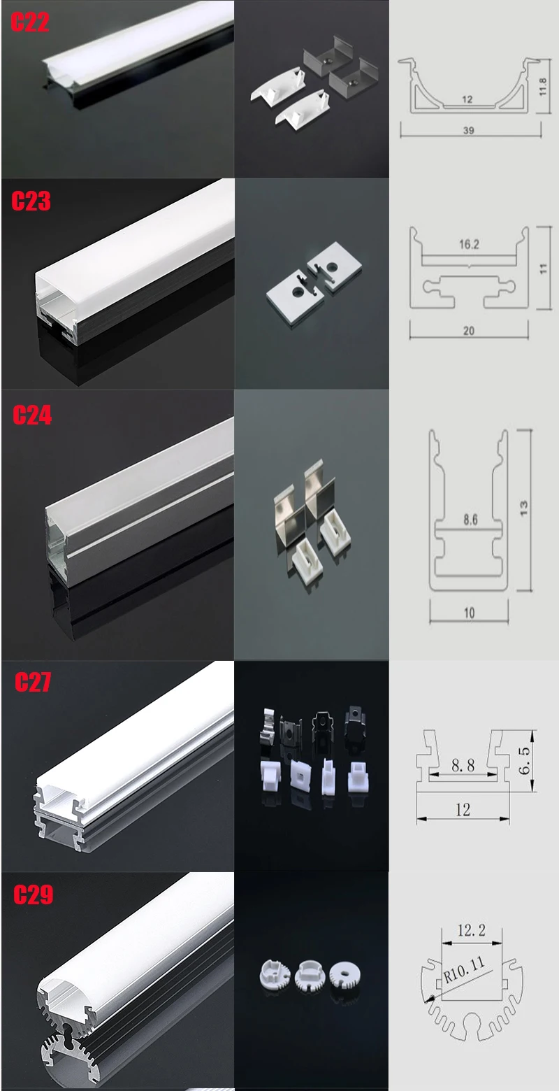 C23 5 комплектов 50 см u-образный светодиодный алюминиевый профиль системы с диффузным покрытием торцевые колпачки алюминиевый профиль для светодиодный бар огни