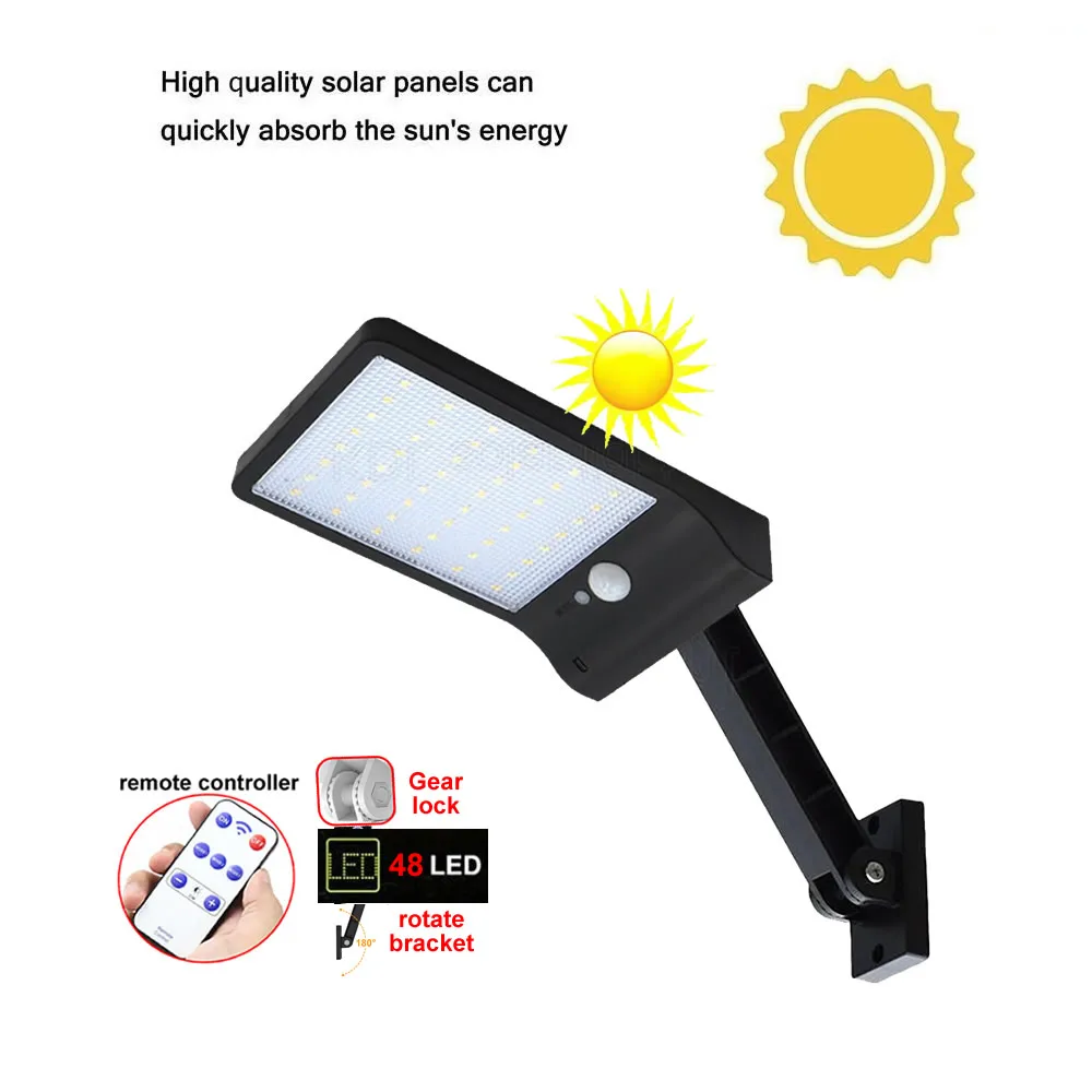 

48/60 LED Wireless Solar Lights Outdoor Decor Waterproof PIR Motion Sensor Wall Light For Garden Street Lamps sp