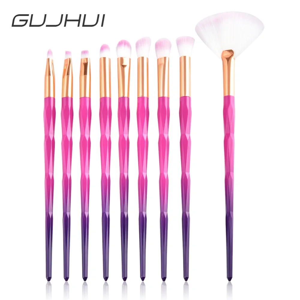 

GUJHUI Brand 10PCS Diamond Eye Shadow Eyebrow Powder Makeup Brushes Set Professional Rainbow Make Up Fan Brush Tools #262193