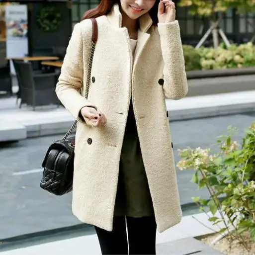 Новинка, женское приталенное двубортное шерстяное пальто, осенне-зимнее шерстяное пальто - Цвет: beige