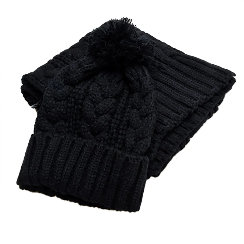 Осень-зима Trend Новый Дамы 8 слово узор шерстяной шарф шляпа набор сплошной цвет новый