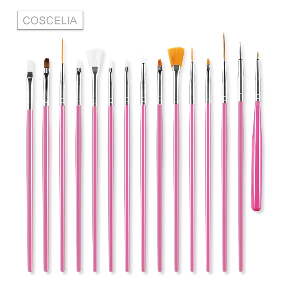 COSCELIA Nail Print Pen Acrylic Nail Kit Art Set UV Gel Brush Nail Art Brushes For Manicure Tool For Nails Tools - Color: 15pc Nail Brush 01