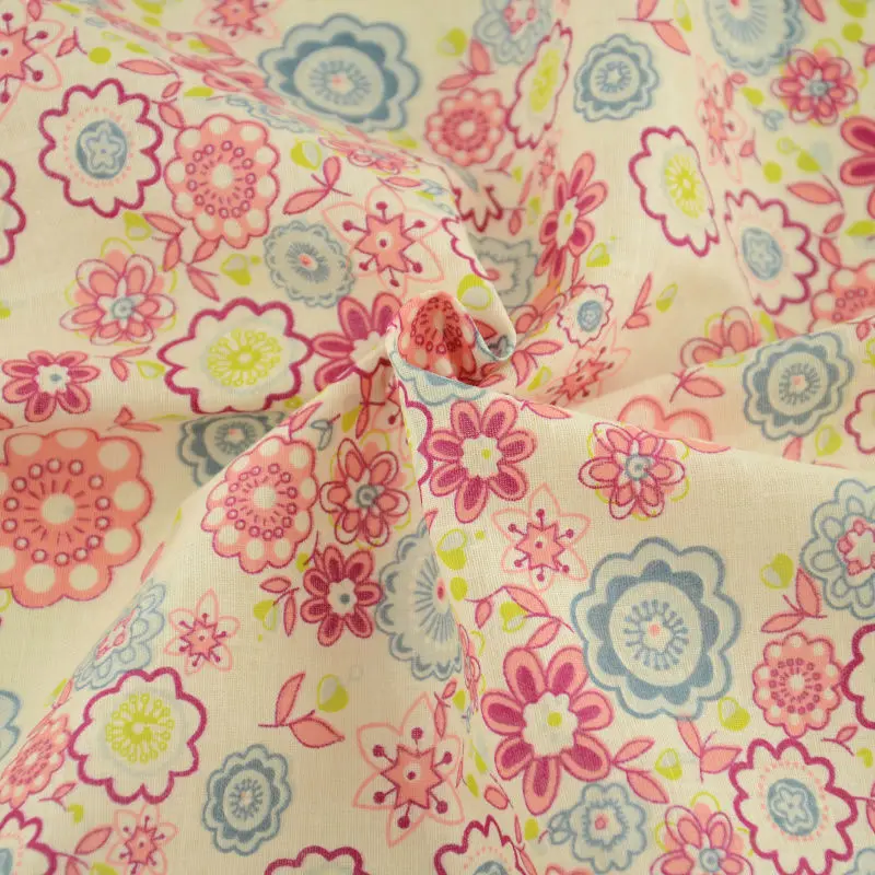 Tecido Cotton Fabric Printed Circle Floral Home Textile and Leaves Designs Doll Cloth Fat Quarter for Beginner's Practice Sewing