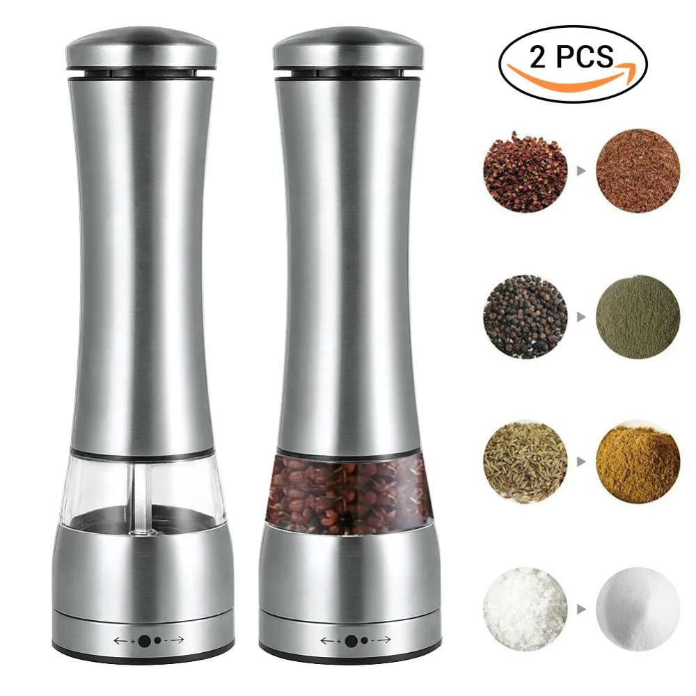 2pc Newest Manual Spice Pepper Mill Grinder Stainless Steel Salt and