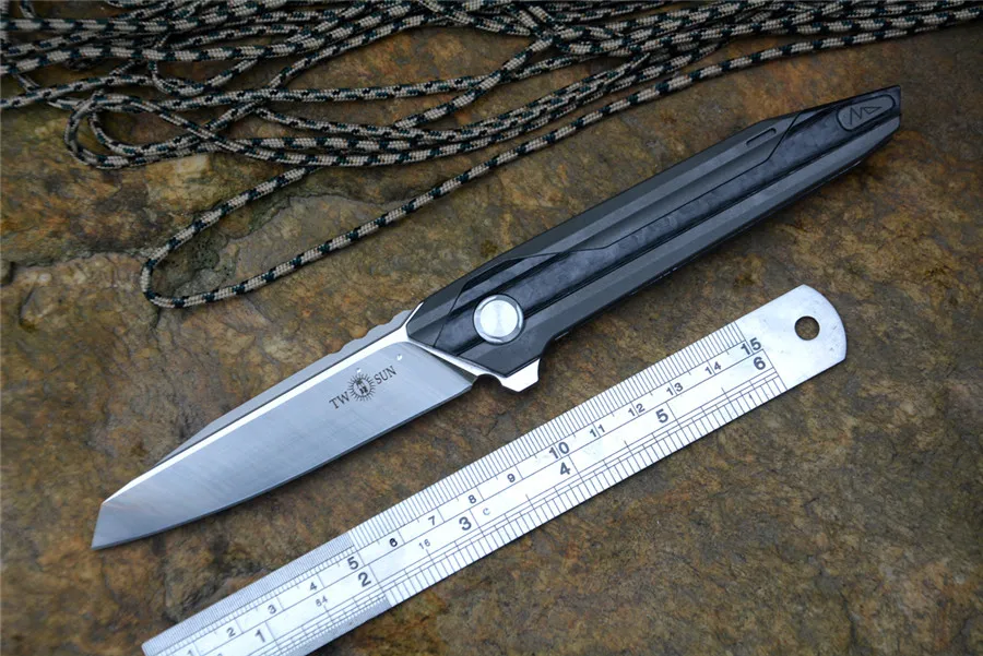 

KC design 3.54" M390 Blade Twosun KnifeTS65 one solid titanium handle with carbon fiber Folding Pocket Knife for gift collection