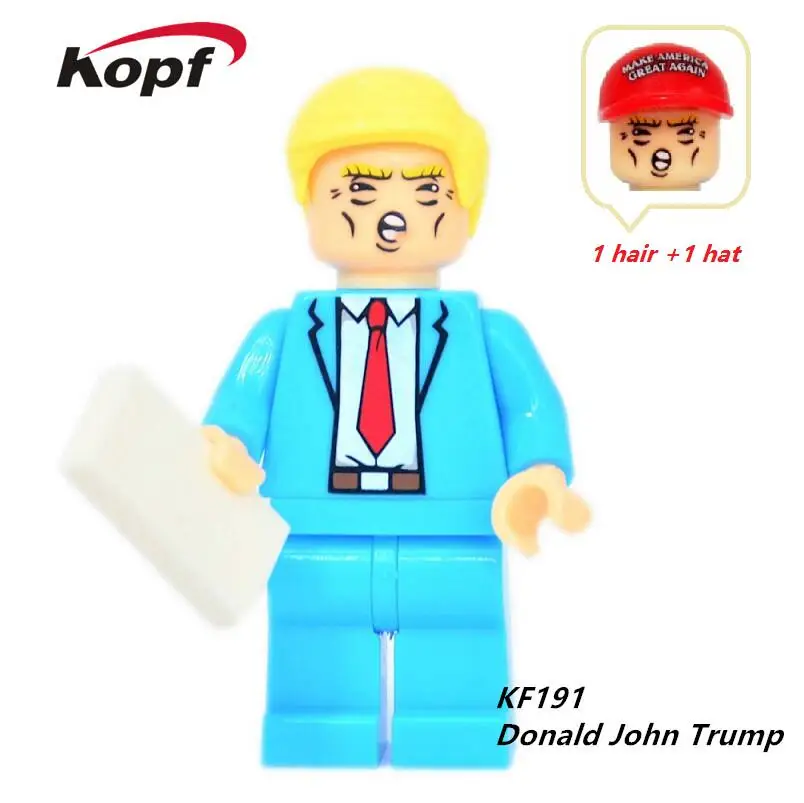 

Single Sale Super Heroes Funny Model John Trump With Two Color Hat Bricks Building Blocks Education Toys for children KF191